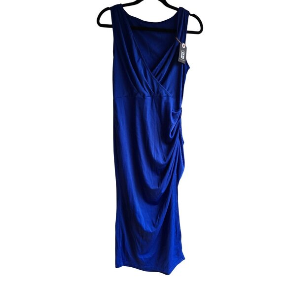 Ekaliy Womens Blue Draped Sleeveless Bodycon Dress Size L Polyester/Spandex Blen - Picture 1 of 11